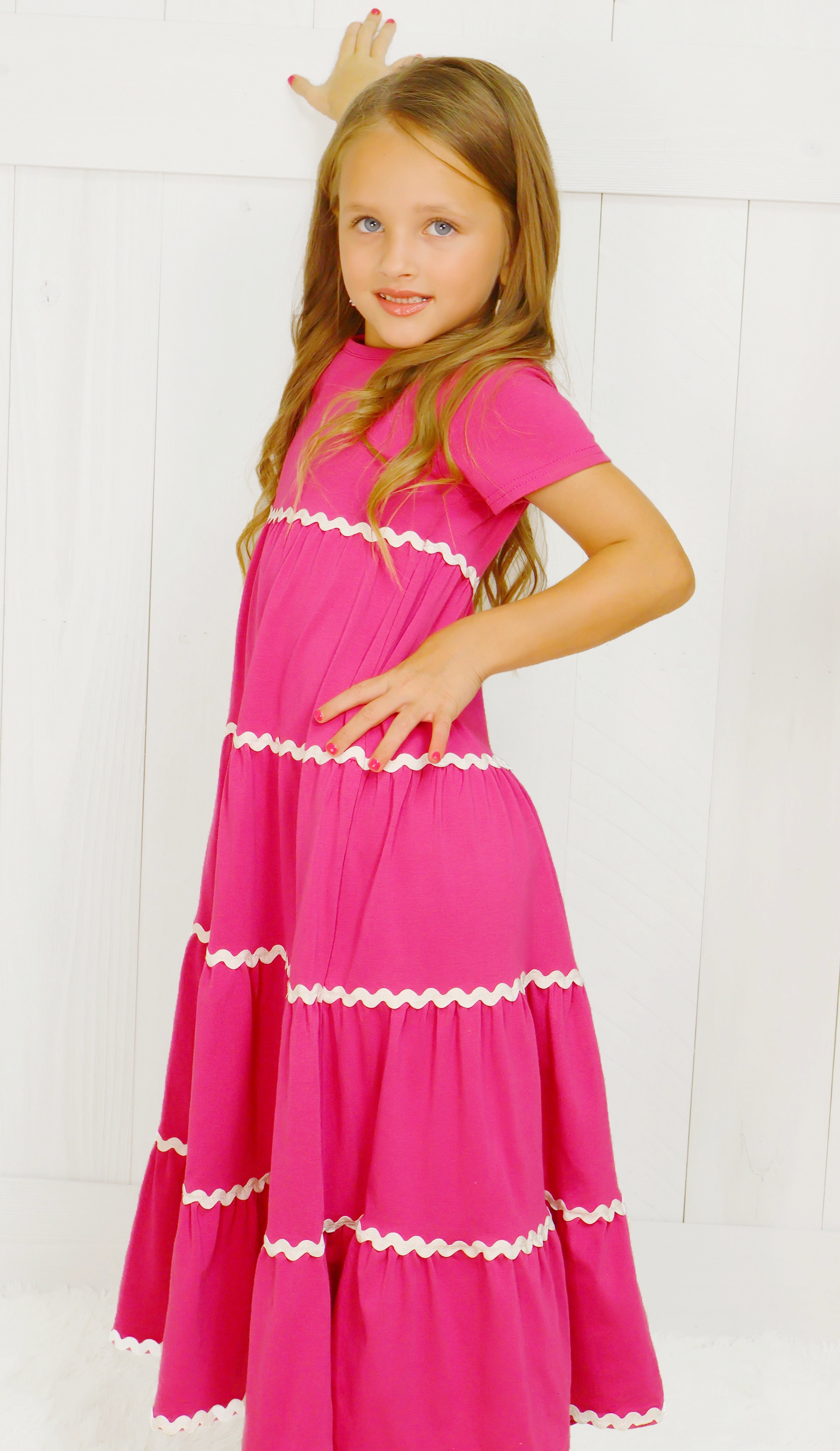 Girls Maxi Dress with Ric Rac Trim