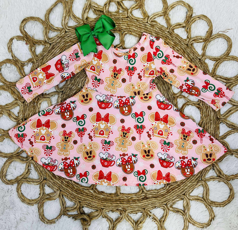 Girls Minnie Mouse Gingerbread Print Dress