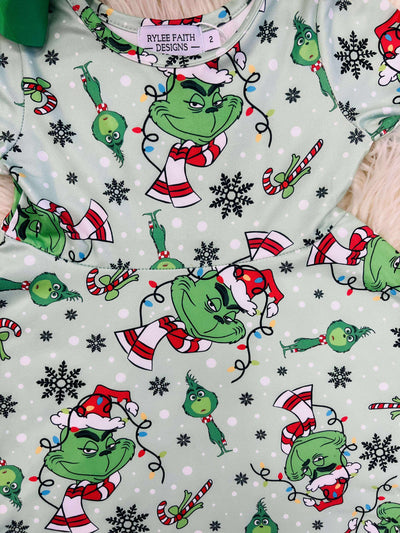 Girls Mint Christmas Grinch Dress