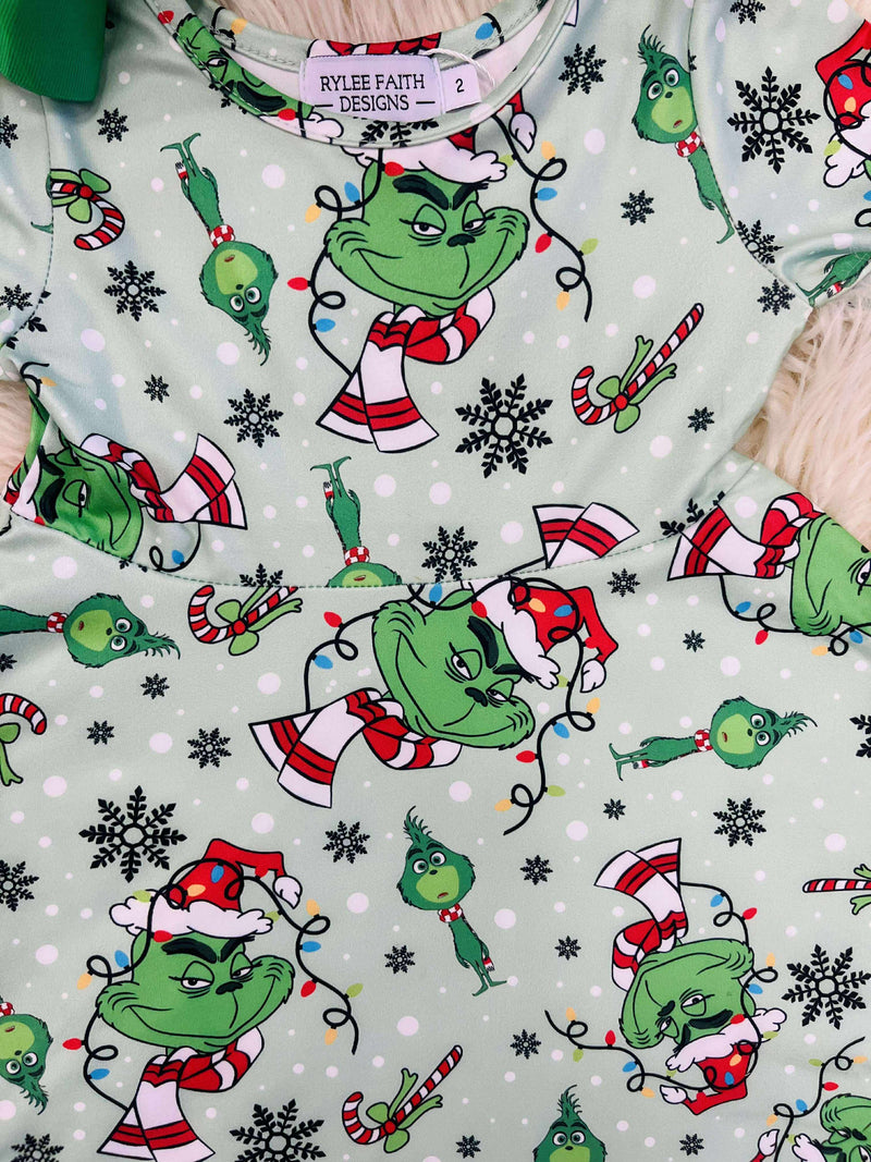 Girls Mint Christmas Grinch Dress