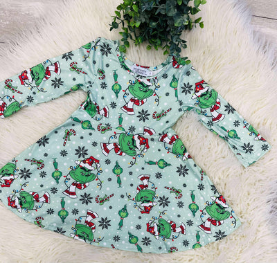 Girls Mint Christmas Grinch Dress