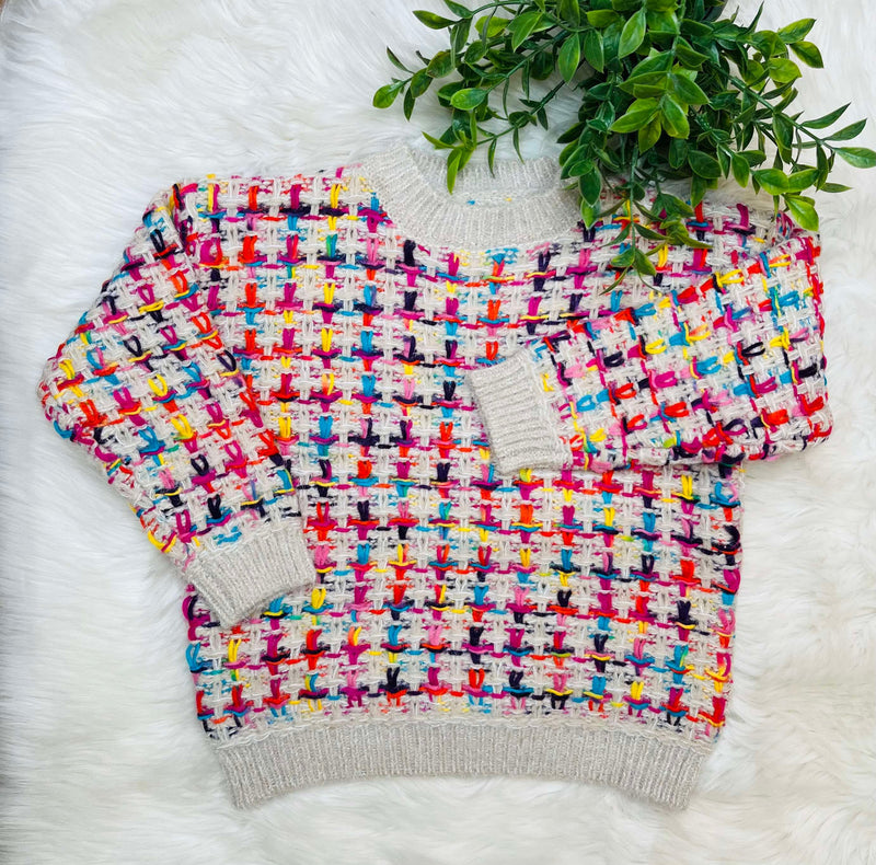 Girls Mixed Color Plaid Sweater