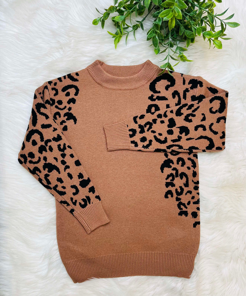 Girls Mocha Cheetah Accent Sweater