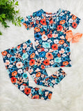 Girl’s Navy Floral Bamboo Sleeper Pajama Outfit Set