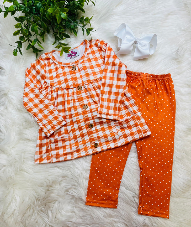 Girls Orange Plaid Print Legging Set