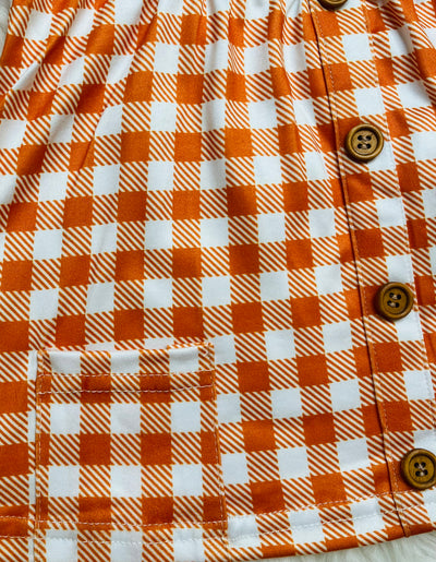 Girls Orange Plaid Print Legging Set