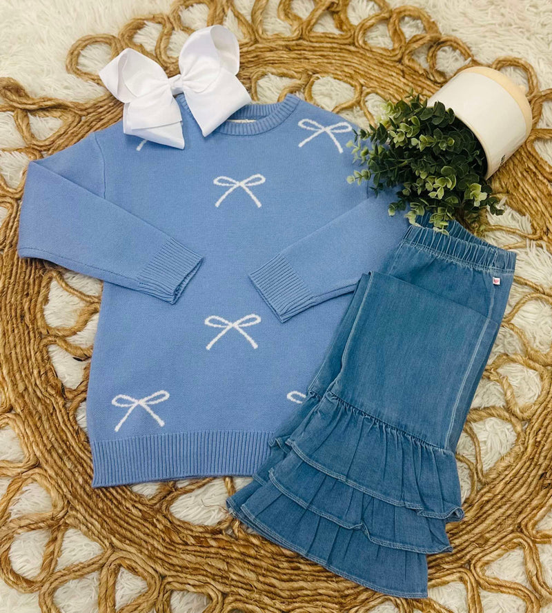 Girls Periwinkle Bow Sweater