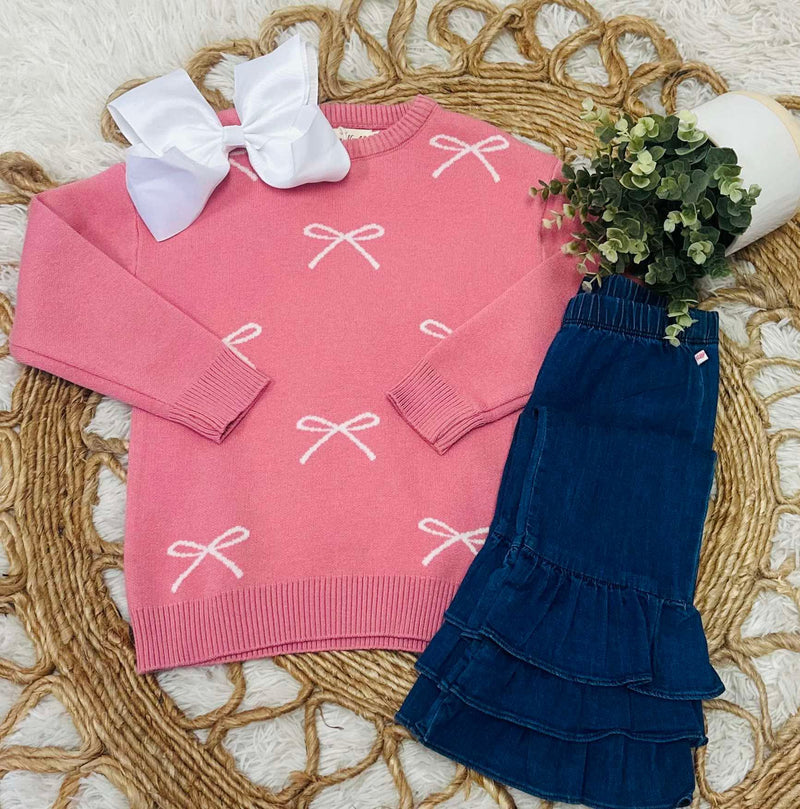 Girls Pink Bow Sweater