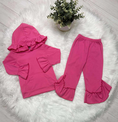 Girls Pink Hooded Ruffle Outfit