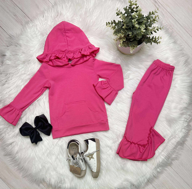Girls Pink Hooded Ruffle Outfit