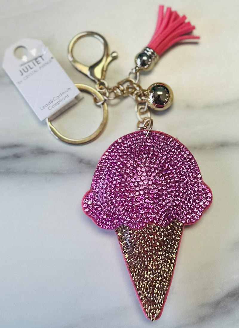 Girls Pink Ice Cream Cone Keychain