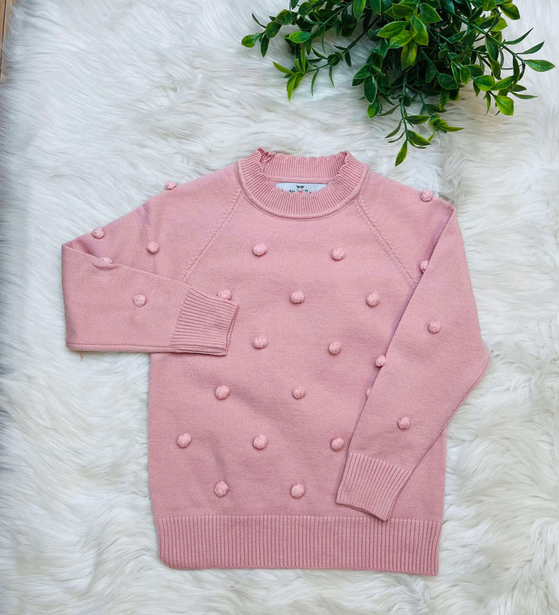 Girls Pink Polka Dot Sweater