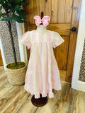 Girls Pink Stripe Dress with Flutter Sleeves