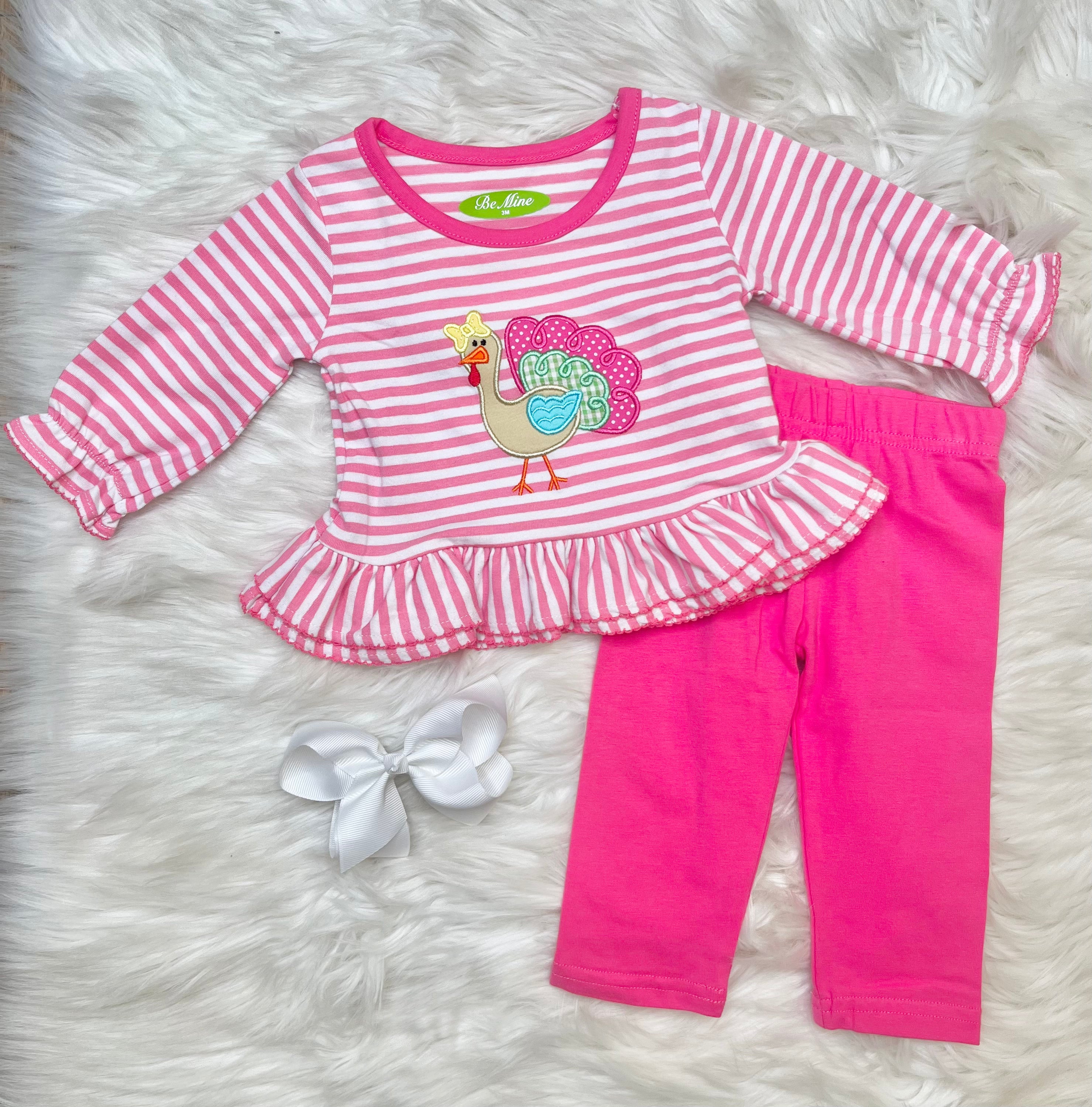 Girls Pink Stripe Turkey Outfit Set