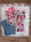 Girls Pink Tulip Print Ruffle Sleeve top