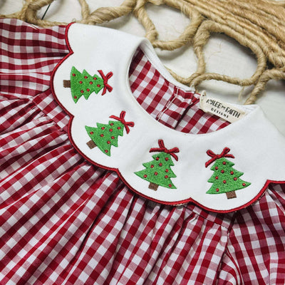 Girls Plaid Christmas Tree embroidered dress