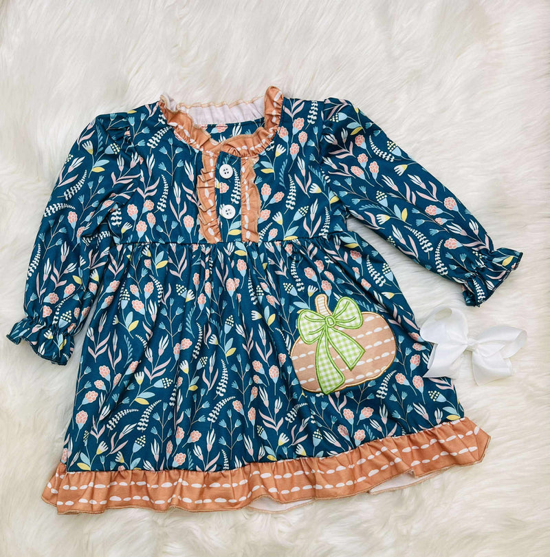 Girls Pumpkin Floral Dress