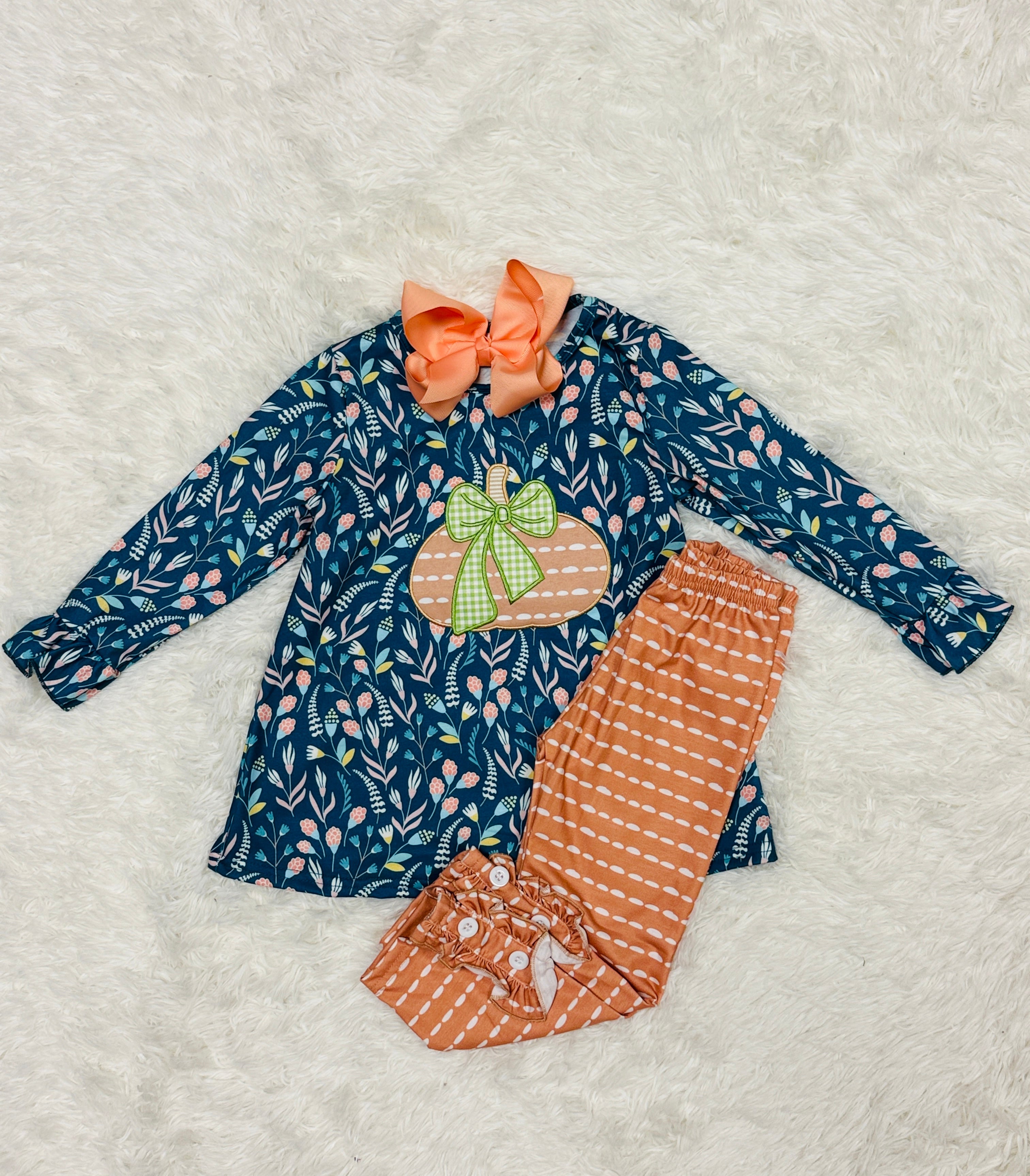 Girls Pumpkin Floral Outfit Set