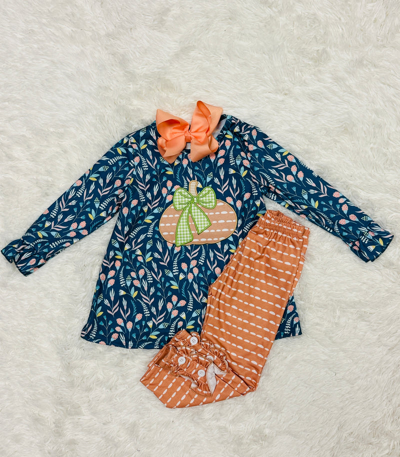 Girls Pumpkin Floral Set