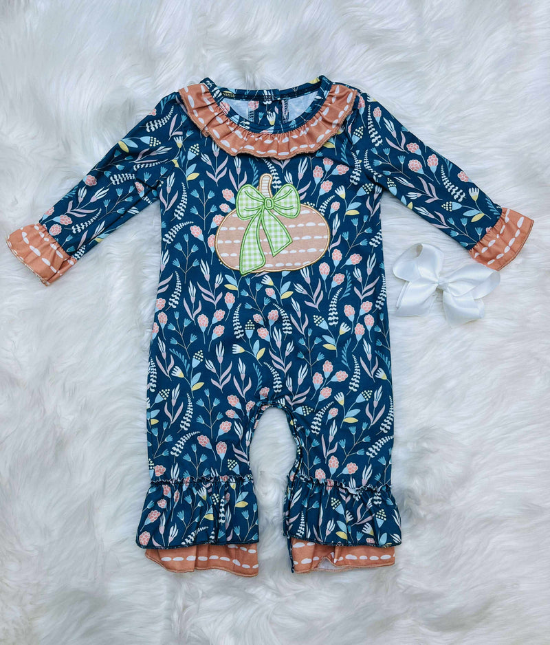 Girls Pumpkin Ruffle Romper