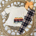 Girls Pumpkin Wagon Plaid leggings Outfit set