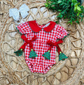 Girls Red Plaid Christmas Tree Romper