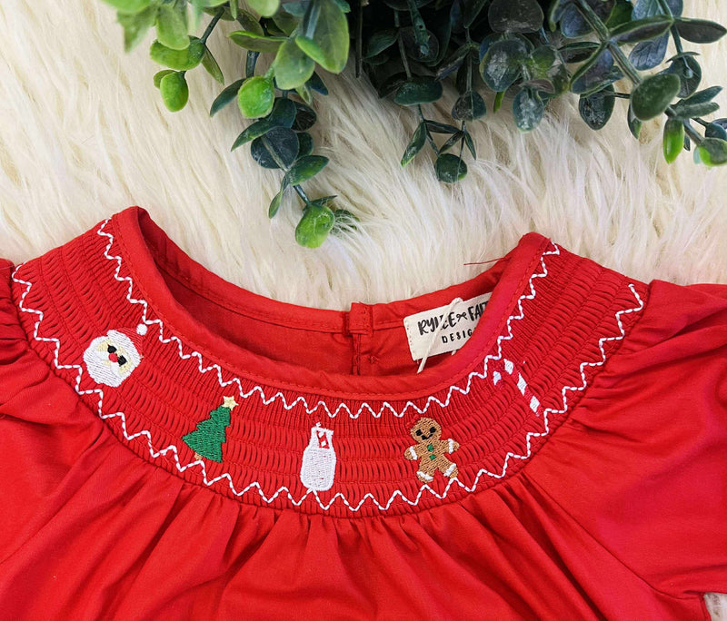 Girls Red Smocked Christmas Dress