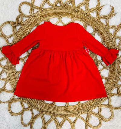 Girls Red Smocking Reindeer Holiday Dress