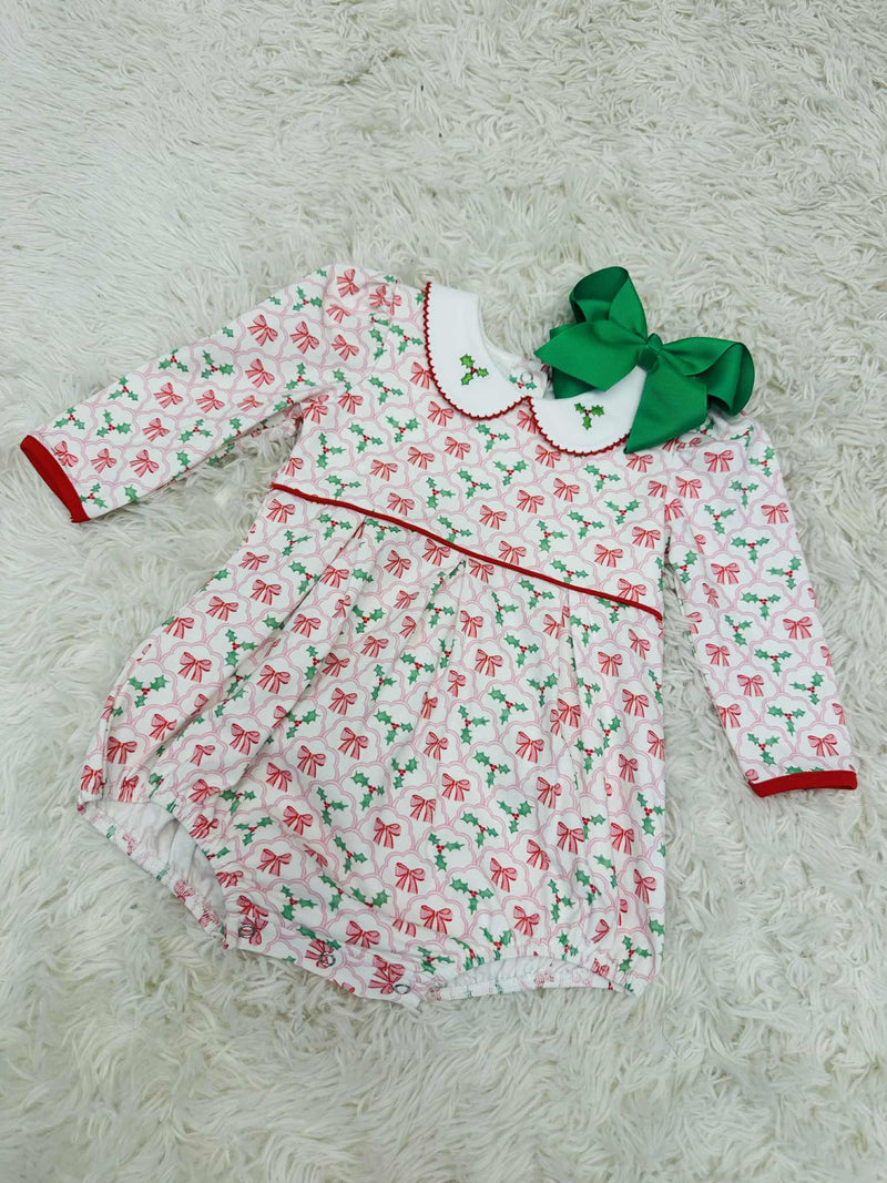 Girls Red and Green Bow Bubble