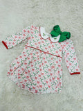 Girls Red and Green Bow Bubble Romper Christmas