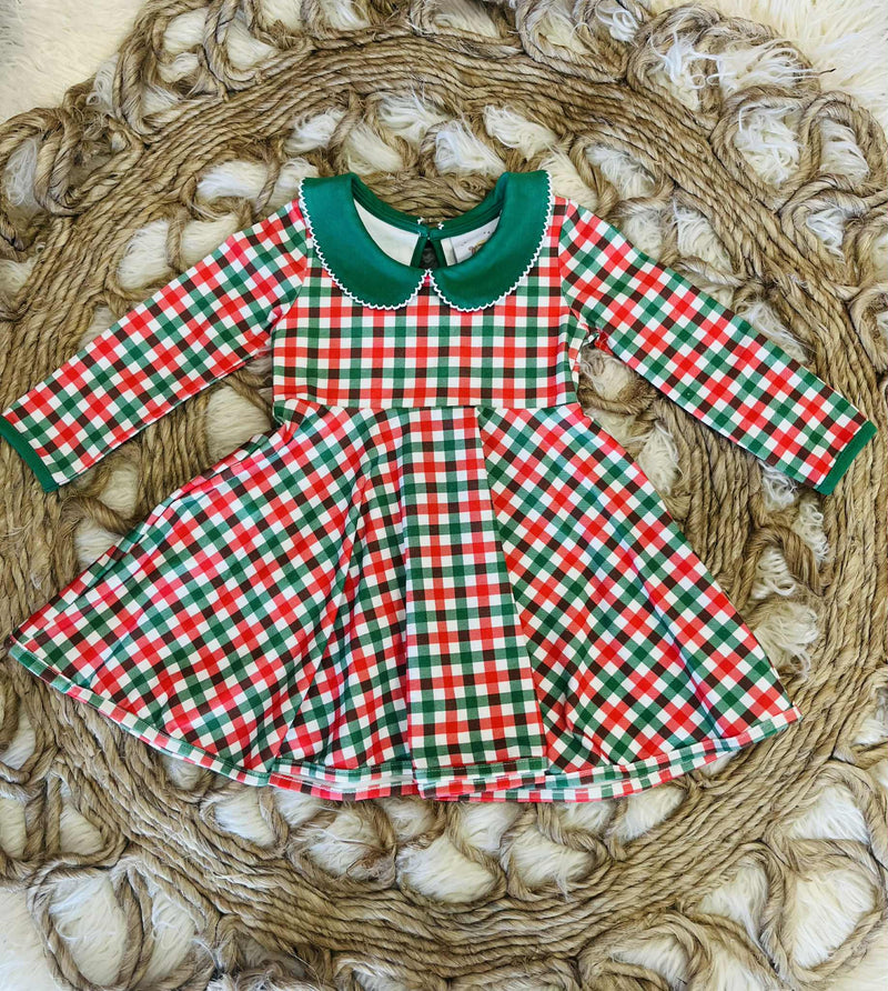 Girls Red and Green Checkered Dress