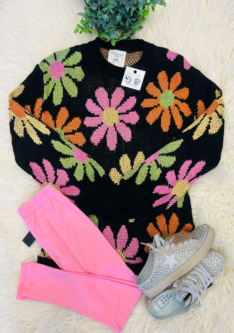 Girls Retro Floral Daisy Sweater