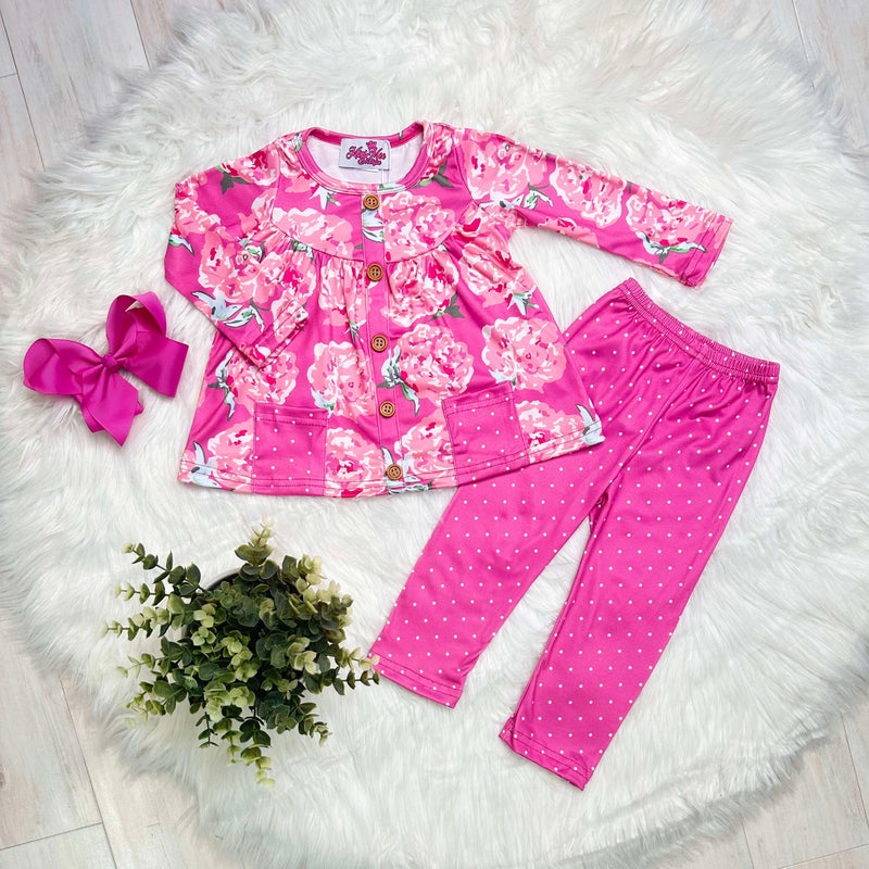 Girls Rose Print Legging Set
