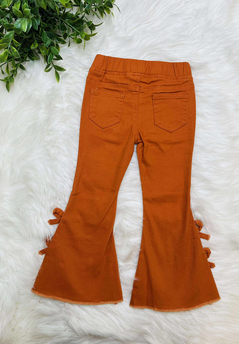 Girls Rust Orange Bow Bell Bottom Pants
