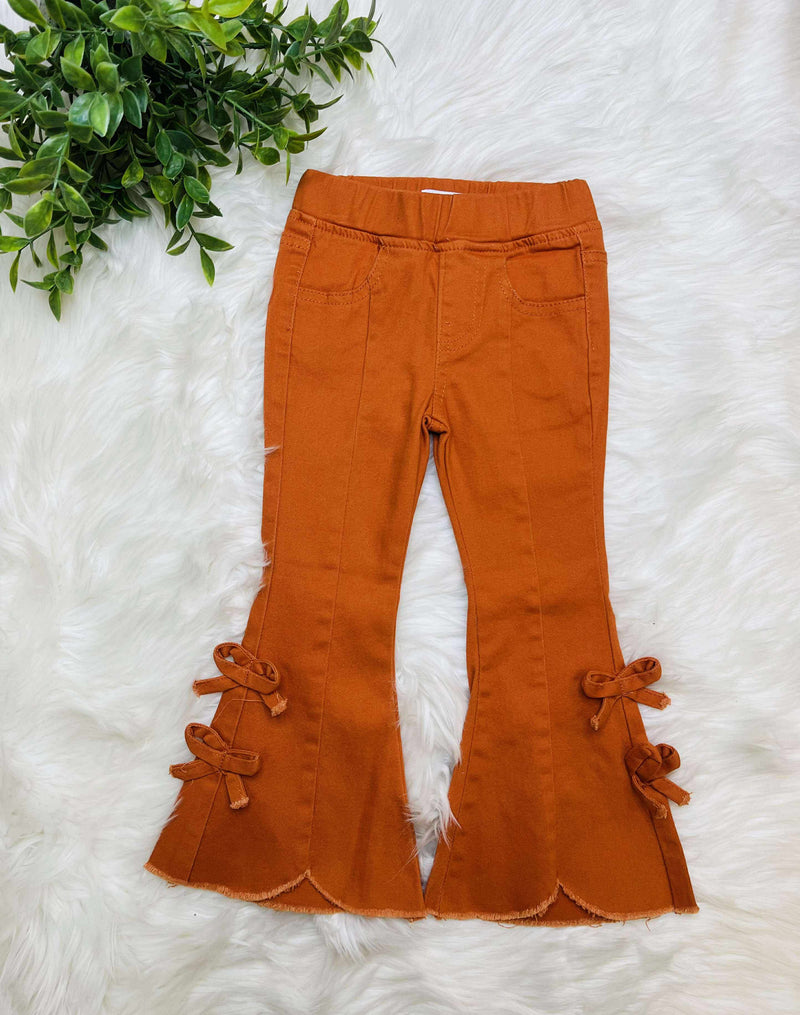 Girls Rust Orange Bow Bell Bottom Pants