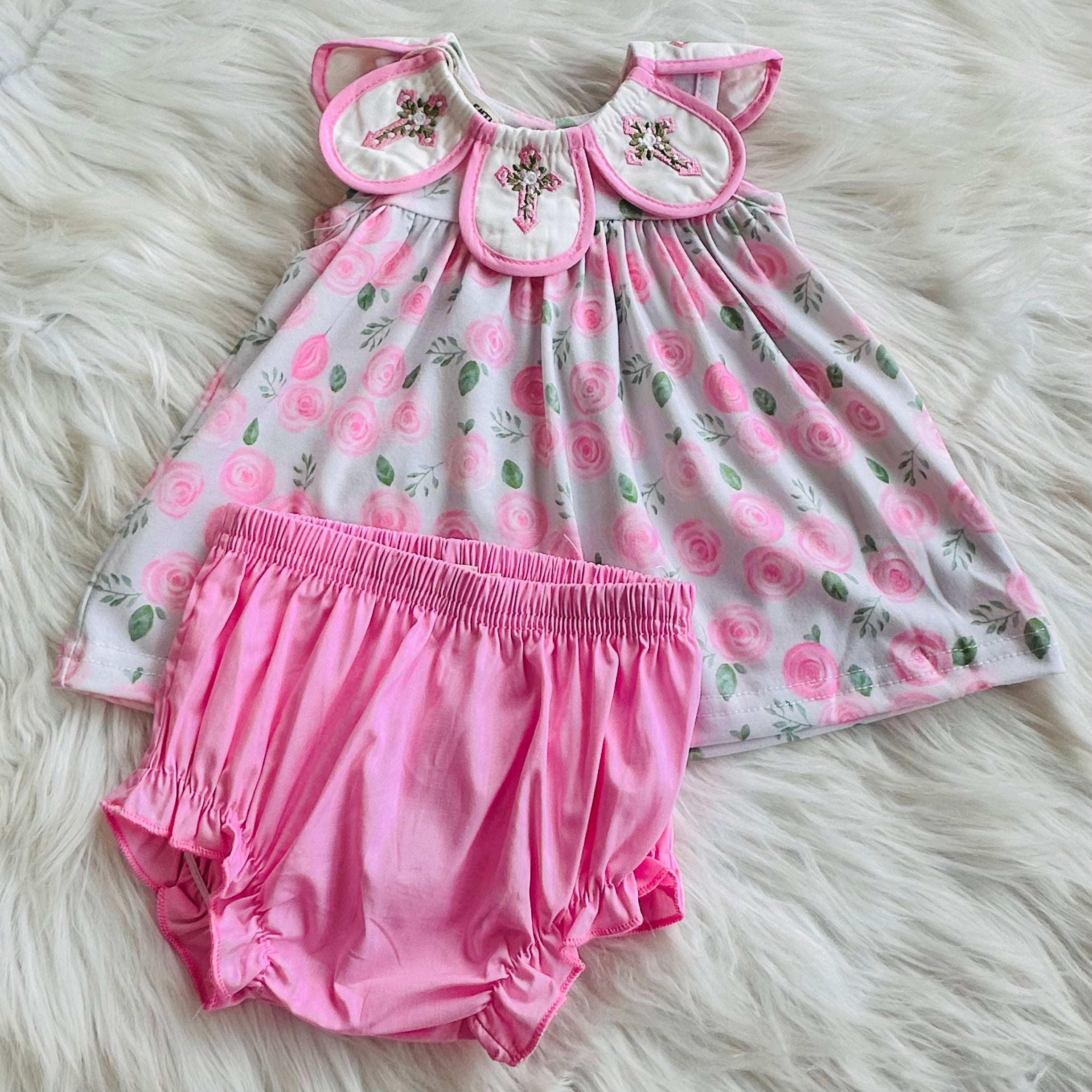 Girls Rylee Faith Pink Floral Bloomer Outfit