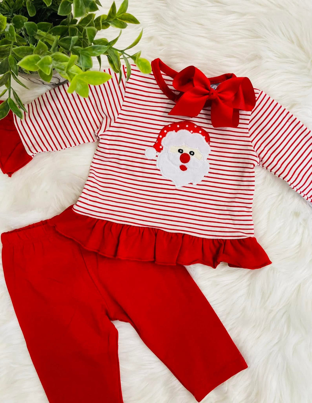 Girls Santa Stripe Outfit Set Christmas