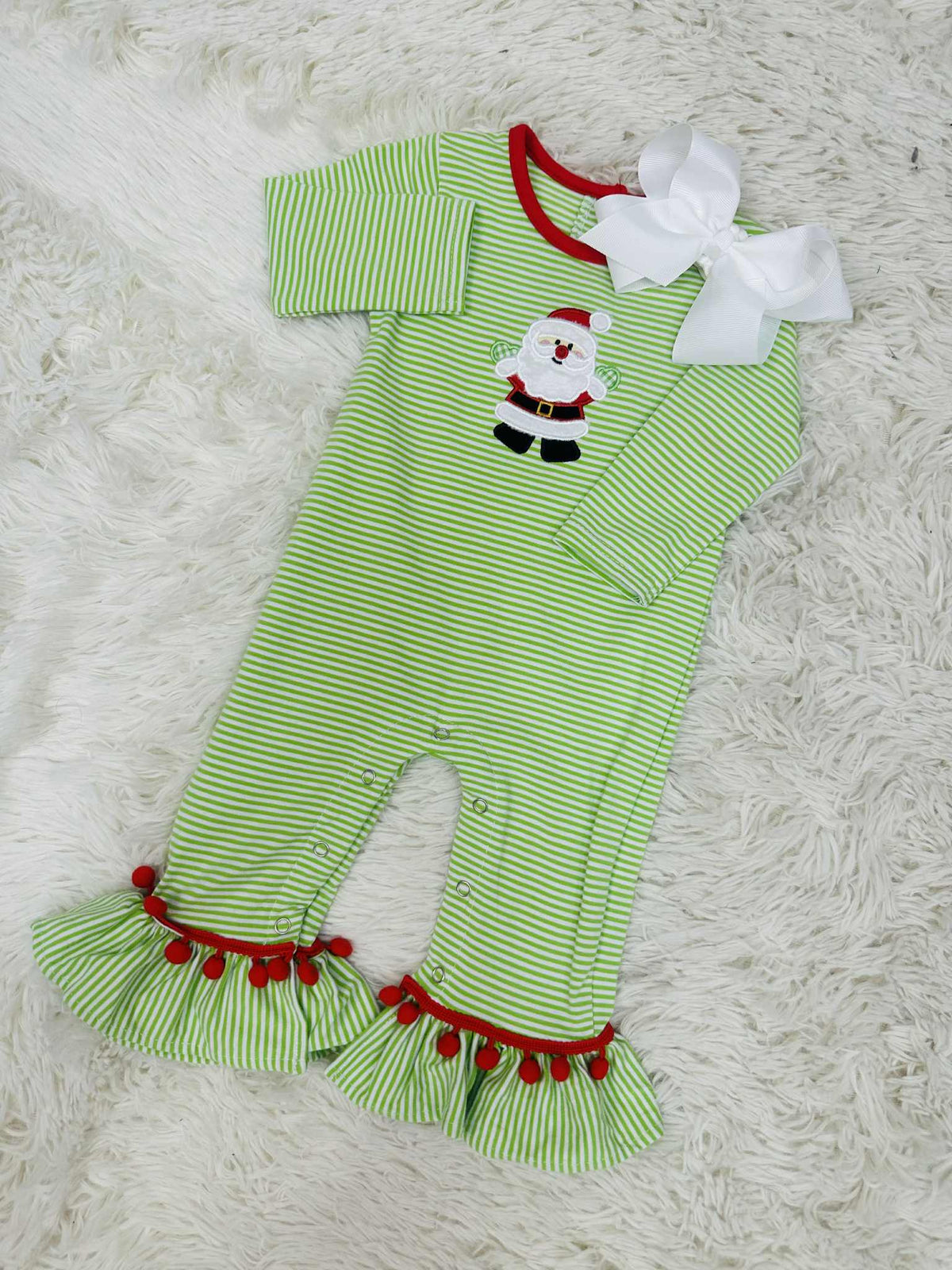 Girls Santa Stripe Romper Christmas