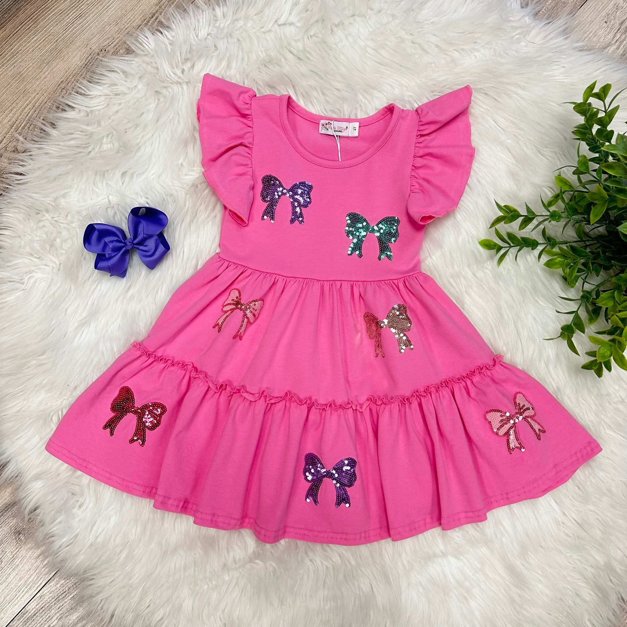 Girls Sequin Butterfly Ruffle Dress