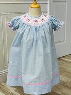 Girls Smocked Bow Seersucker Dress