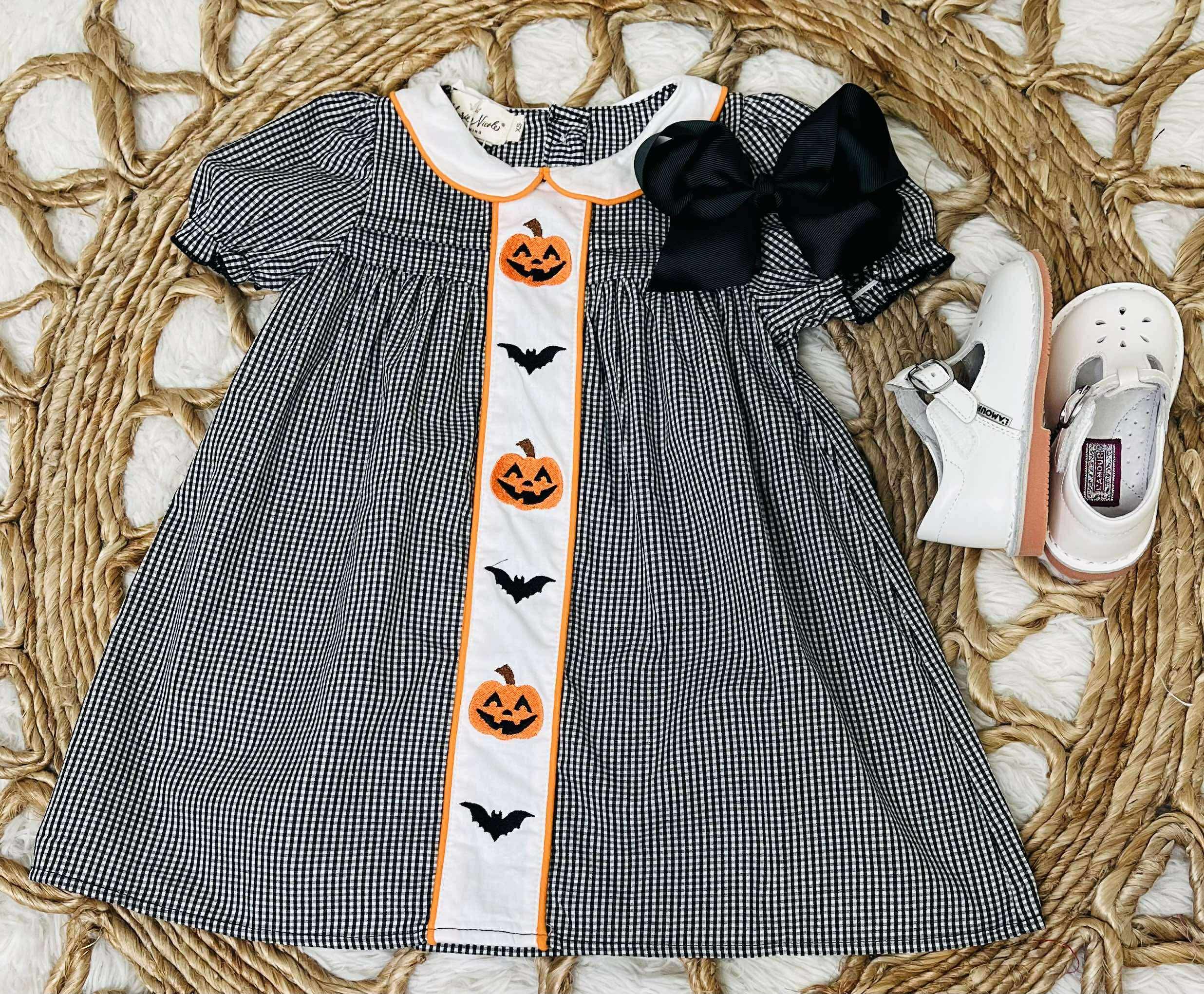 Girls Smocked Gingham Bats and Jacks Dress