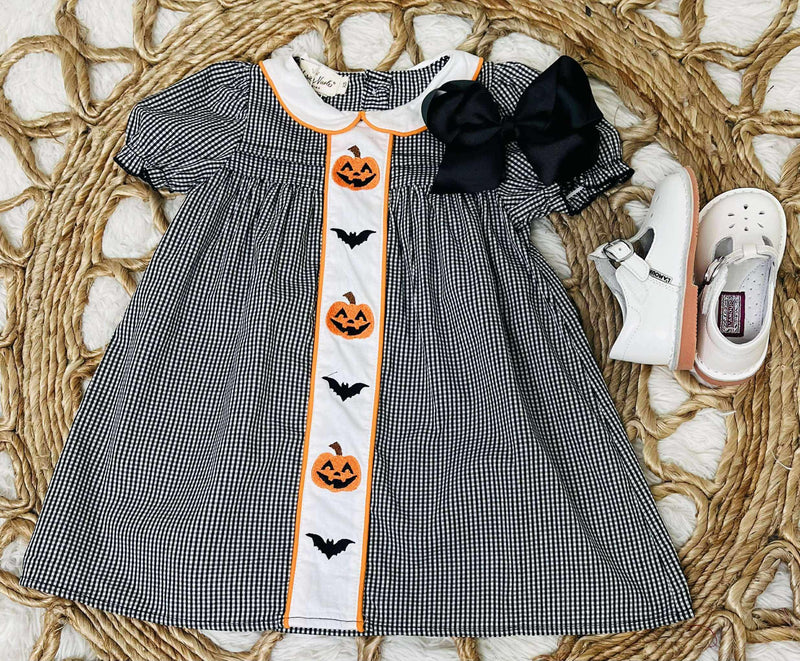 Girls Smocked Gingham Bats and Jacks Dress