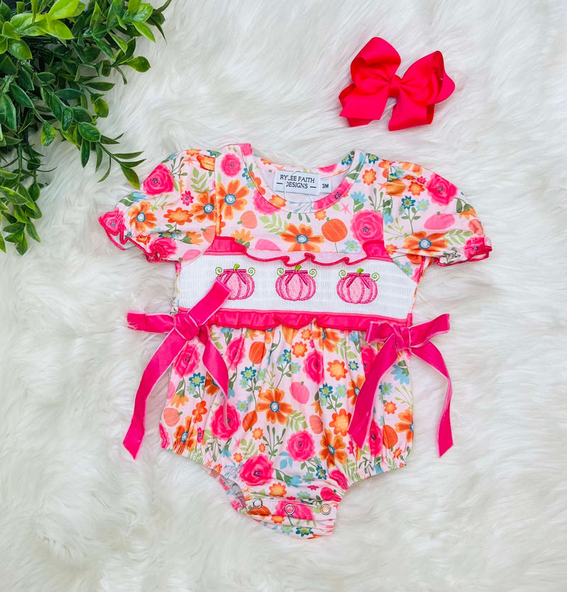 Girls Smocked Pumpkin Romper