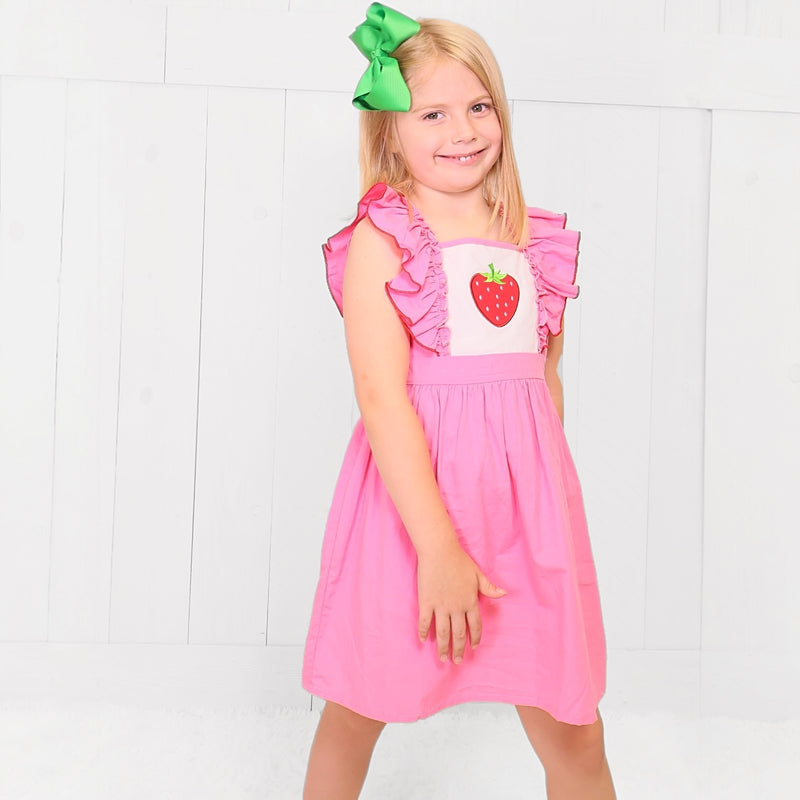 Girls Strawberry ruffle sleeve dress