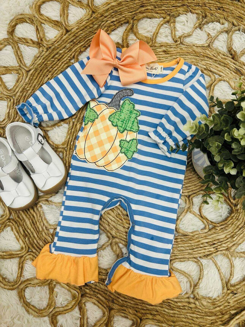 Girls Stripe Pumpkin Romper