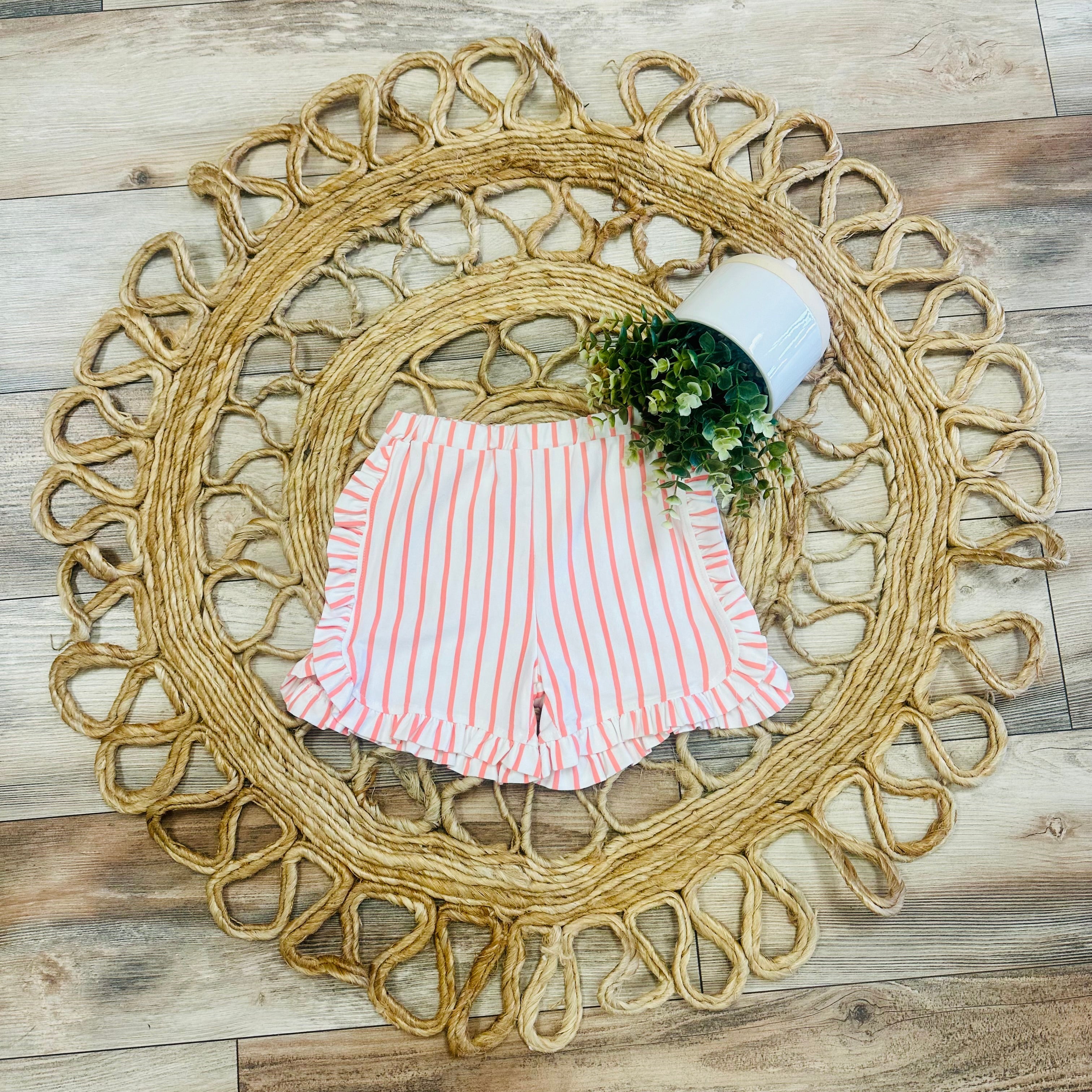 Girls Striped Ruffle Shorts