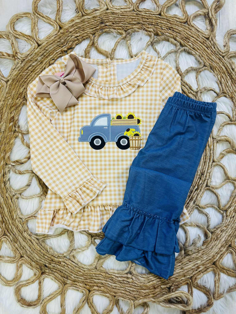 Girls Sunflower Pants Set