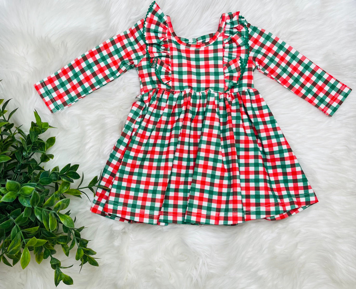 Girls Swoon baby Red And Green Gingham Dress Christmas