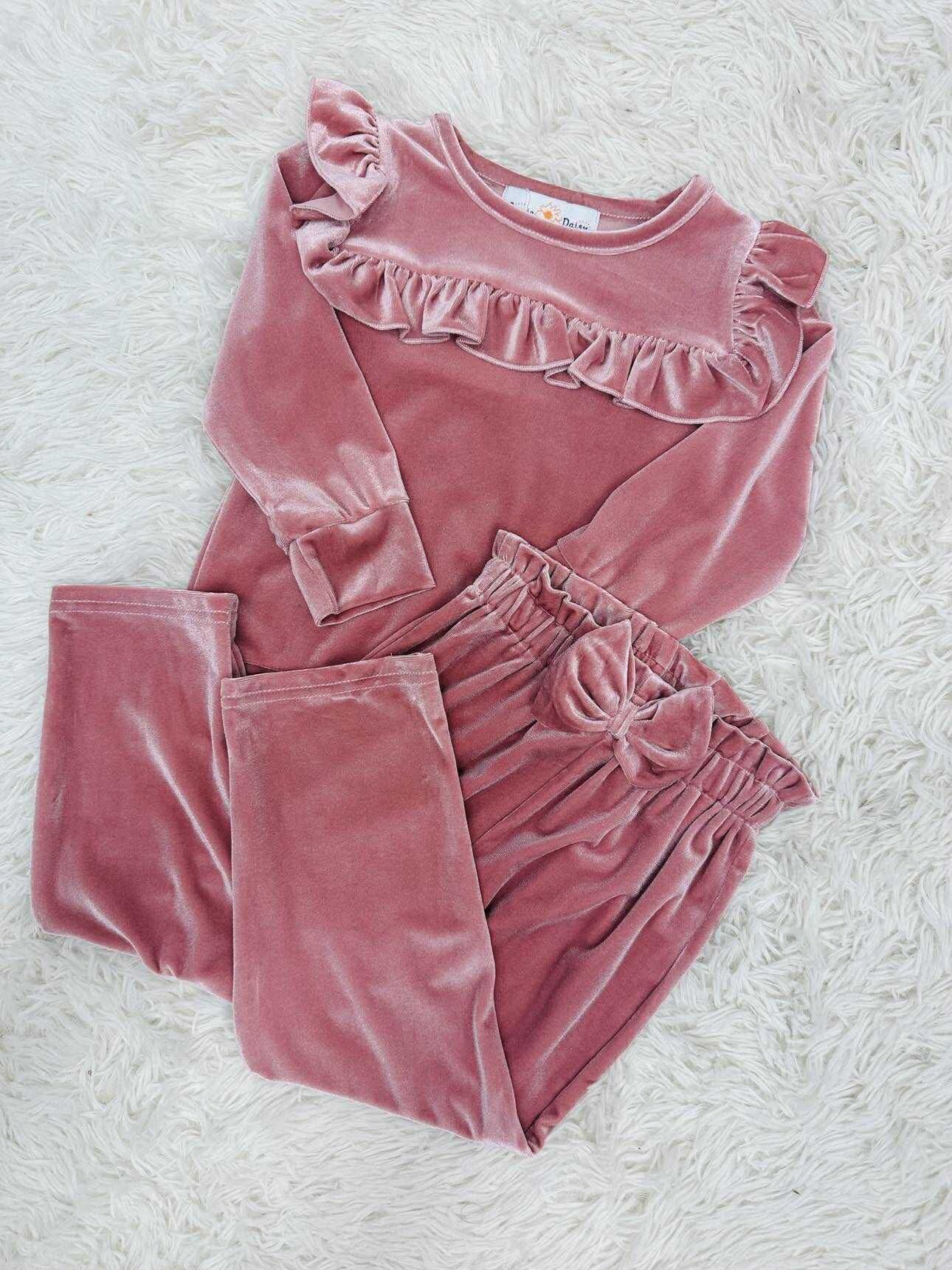 Girl’s Velvet Ruffle Bow Outfit Set