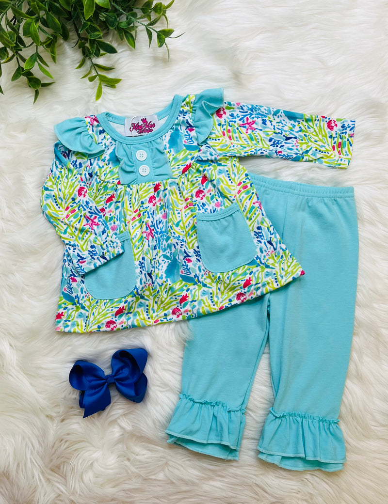 Girls Watercolor Ruffle Pants Set